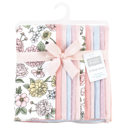 Hudson Baby Cotton Flannel Burp Cloths Bundle, Vintage Blossom