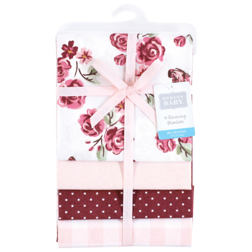 Hudson Baby Cotton Flannel Receiving Blankets, Sweet Roses