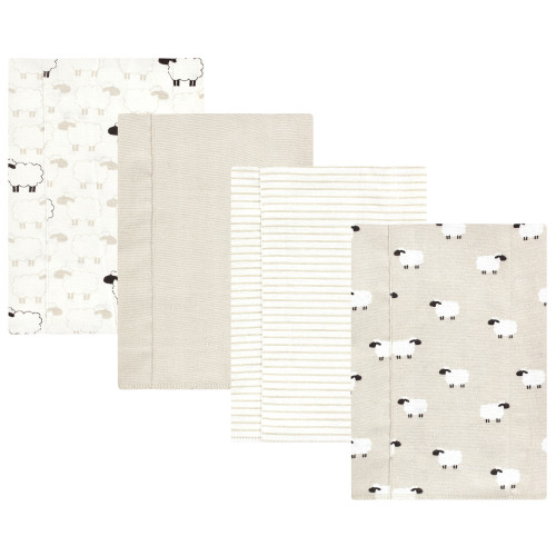 Hudson Baby Cotton Flannel Burp Cloths, Taupe Sheep 4 Pack