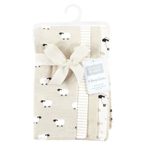 Hudson Baby Cotton Flannel Burp Cloths, Taupe Sheep 4 Pack