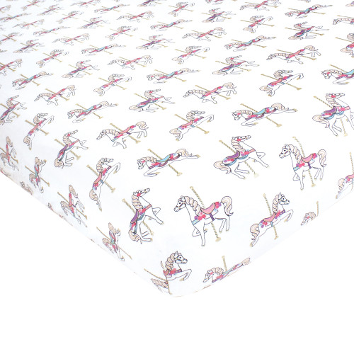 Hudson Baby Cotton Fitted Crib Sheet, Carousel Horse