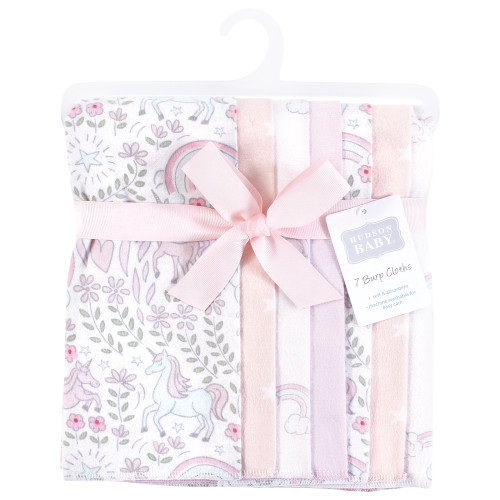 Hudson Baby Cotton Flannel Burp Cloths, Dreamy Unicorn 7 Pack