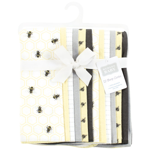 Hudson Baby Cotton Flannel Burp Cloths Bundle, Honey Bee