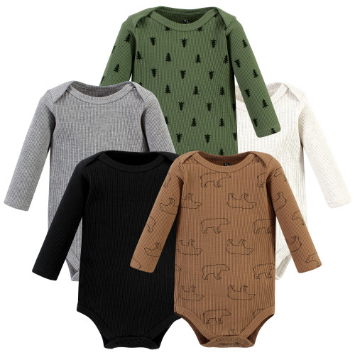 Hudson Baby Thermal Long Sleeve Bodysuits, Bear Tree