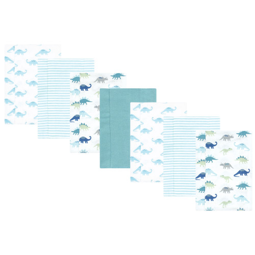 Hudson Baby Cotton Flannel Burp Cloths, Soft Teal Dino 7 Pack