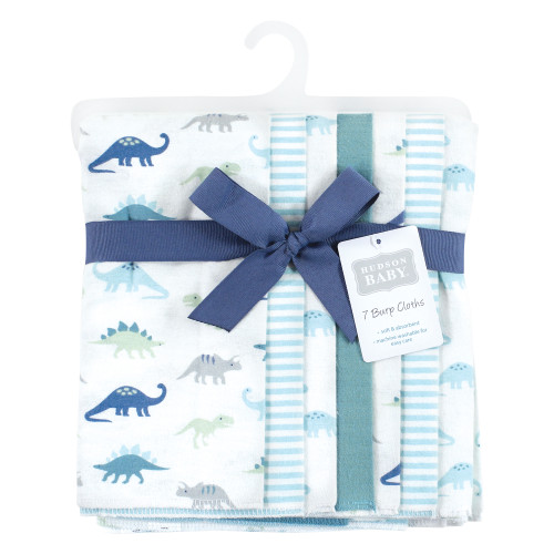 Hudson Baby Cotton Flannel Burp Cloths, Soft Teal Dino 7 Pack