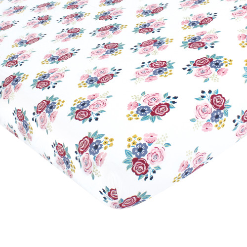 Hudson Baby Cotton Fitted Crib Sheet, Blush Navy Floral