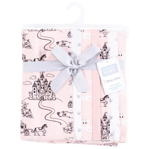 Hudson Baby Cotton Flannel Burp Cloths, Fairytale Princess 7 Pack