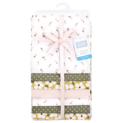 Hudson Baby Cotton Flannel Receiving Blankets Bundle, Sage Floral
