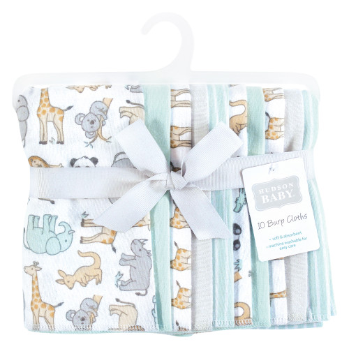 Hudson Baby Cotton Flannel Burp Cloths, Kangaroo 10 Pack