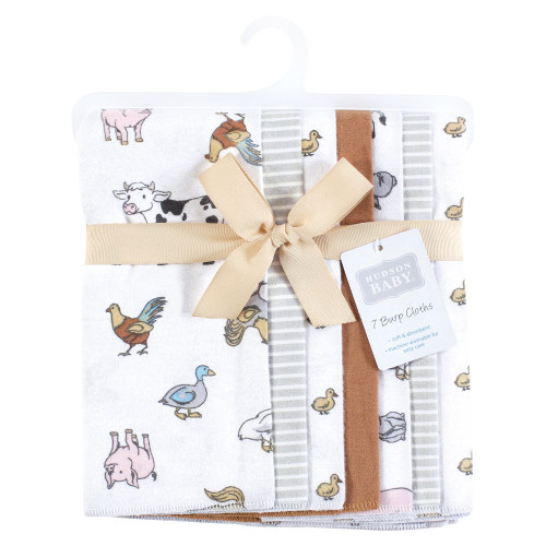 Hudson Baby Cotton Flannel Burp Cloths, Farm World 7 Pack
