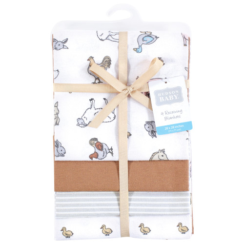Hudson Baby Cotton Flannel Receiving Blankets, Farm World