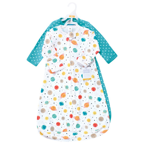 Hudson Baby Cotton Long-Sleeve Wearable Sleeping Bag, Sack, Blanket, Happy Planets Long Sleeve
