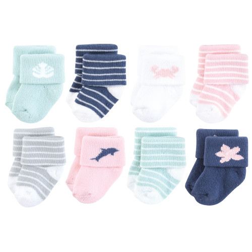 Hudson Baby Cotton Rich Newborn and Terry Socks, Pink Dolphin