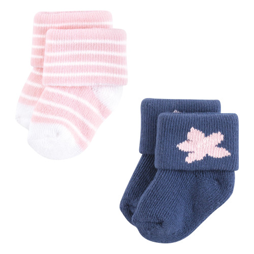Hudson Baby Cotton Rich Newborn and Terry Socks, Pink Dolphin