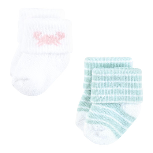 Hudson Baby Cotton Rich Newborn and Terry Socks, Pink Dolphin