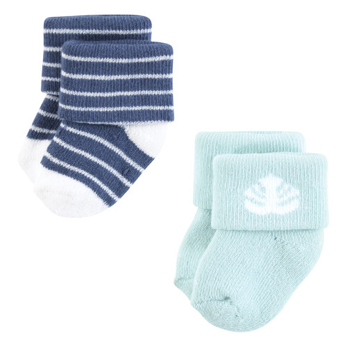 Hudson Baby Cotton Rich Newborn and Terry Socks, Pink Dolphin