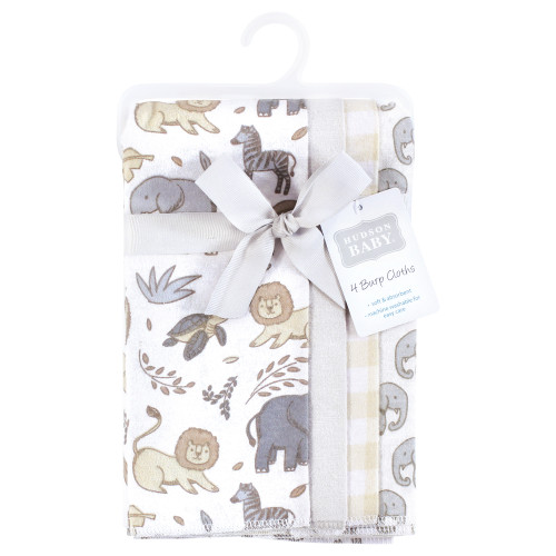 Hudson Baby Cotton Flannel Burp Cloths, Neutral Safari 4 Pack