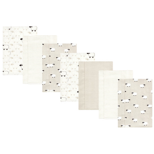 Hudson Baby Cotton Flannel Burp Cloths, Taupe Sheep 7 Pack
