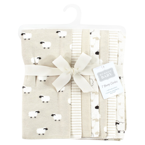 Hudson Baby Cotton Flannel Burp Cloths, Taupe Sheep 7 Pack