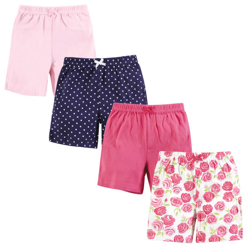 Hudson Baby Shorts Bottoms 4-Pack, Pink Roses