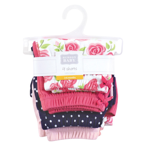 Hudson Baby Shorts Bottoms 4-Pack, Pink Roses