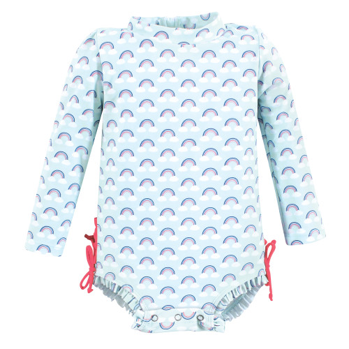 Hudson Baby Rashguard Baby and Toddler Swimsuit, Cloudy Rainbow