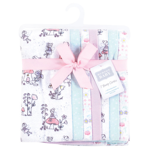 Hudson Baby Cotton Flannel Burp Cloths, Garden Fairies 7 Pack
