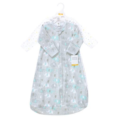 Hudson Baby Cotton Long-Sleeve Wearable Sleeping Bag, Sack, Blanket, Neutral New Elephant Long Sleeve