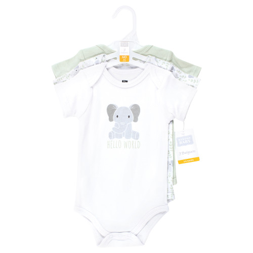 Hudson Baby Cotton Bodysuits, Hello World Elephant