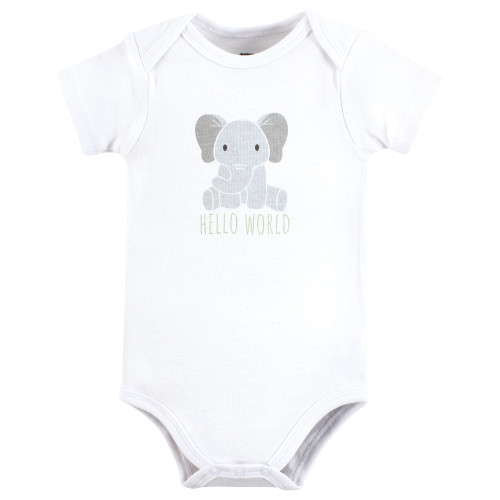 Hudson Baby Cotton Bodysuits, Hello World Elephant