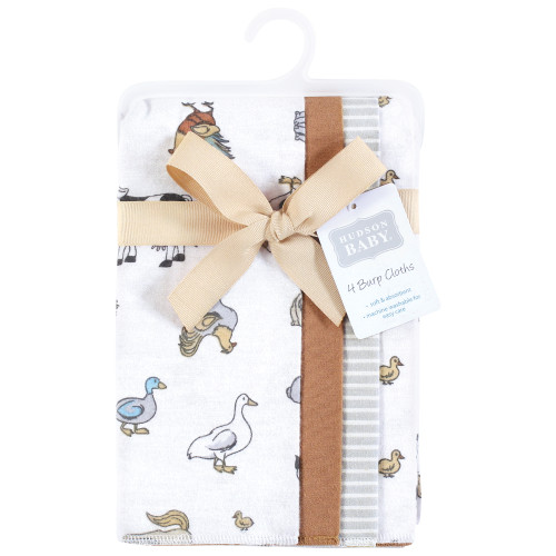 Hudson Baby Cotton Flannel Burp Cloths, Farm World 4 Pack