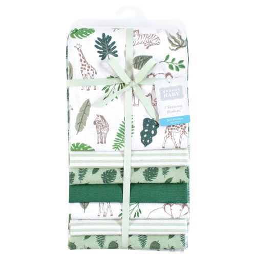 Hudson Baby Cotton Flannel Receiving Blankets Bundle, Jungle
