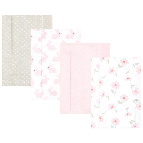 Hudson Baby Cotton Flannel Burp Cloths, Pink Honey Bunny 4 Pack