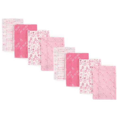 Luvable Friends Cotton Poly Flannel Burp Cloths Multipack, Love 8-Pack