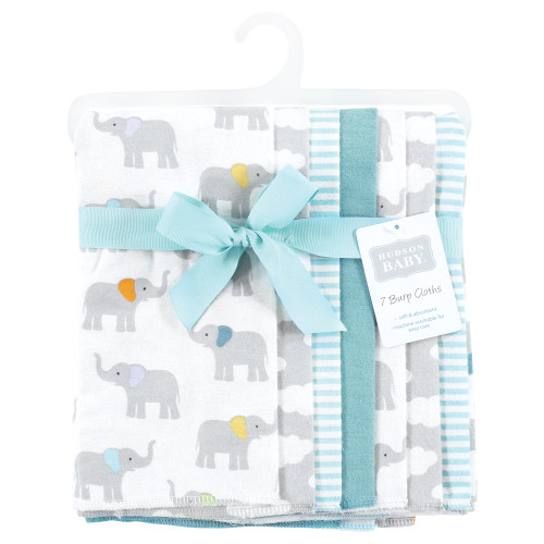 Hudson Baby Cotton Flannel Burp Cloths, Teal Elephant 7 Pack