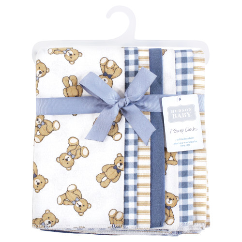 Hudson Baby Cotton Flannel Burp Cloths, Gentleman Bear 7 Pack