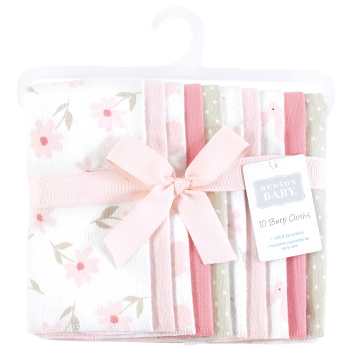 Hudson Baby Cotton Flannel Burp Cloths, Pink Honey Bunny 10 Pack
