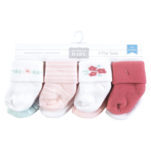 Hudson Baby Cotton Rich Newborn and Terry Socks, Tiny Flowers