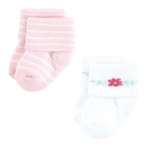 Hudson Baby Cotton Rich Newborn and Terry Socks, Tiny Flowers
