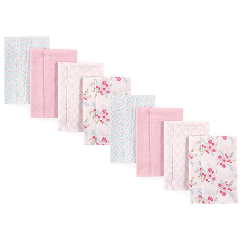 Luvable Friends Cotton Poly Flannel Burp Cloths Multipack, Floral 8-Pack