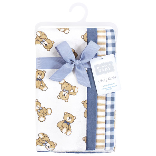 Hudson Baby Cotton Flannel Burp Cloths, Gentleman Bear 4 Pack