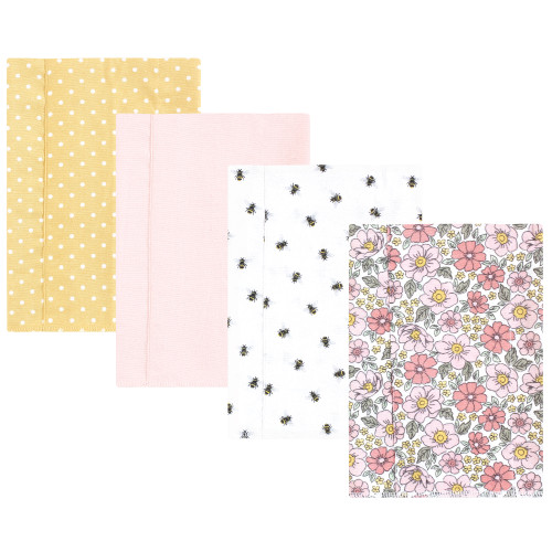 Hudson Baby Cotton Flannel Burp Cloths, Pink Yellow Pretty Floral 4 Pack