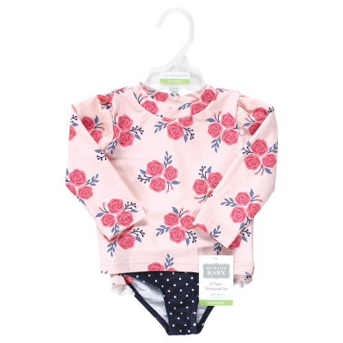 Hudson Baby Swim Rashguard Set, Pink Navy Roses