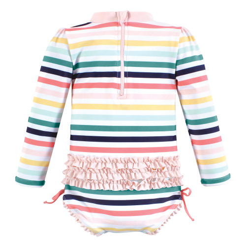 Hudson Baby Rashguard Baby and Toddler Swimsuit, Sunset Stripe