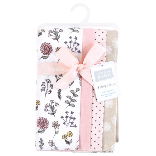 Hudson Baby Cotton Flannel Burp Cloths, Dandelion Wish 4 Pack