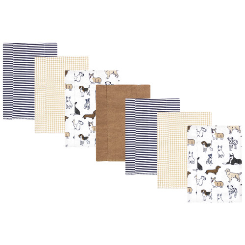 Hudson Baby Cotton Flannel Burp Cloths, Handsome Dogs 7 Pack