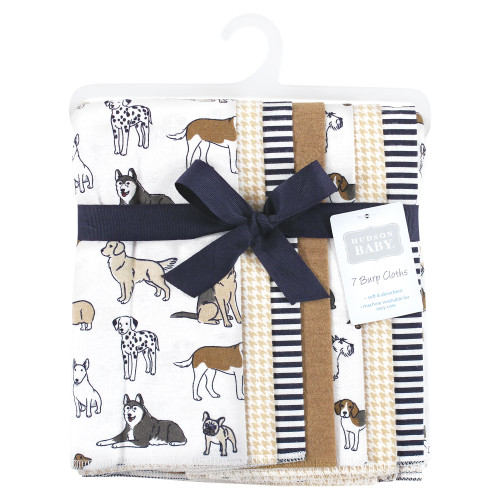 Hudson Baby Cotton Flannel Burp Cloths, Handsome Dogs 7 Pack
