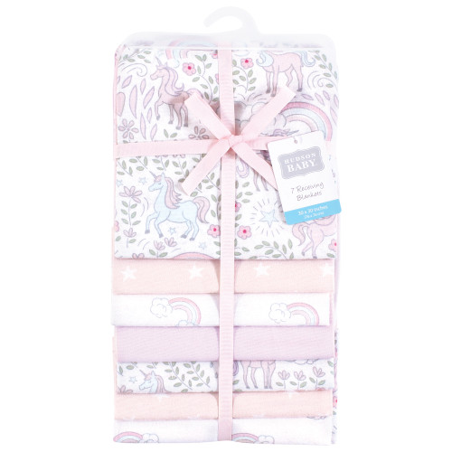 Hudson Baby Cotton Flannel Receiving Blankets Bundle, Dreamy Unicorn
