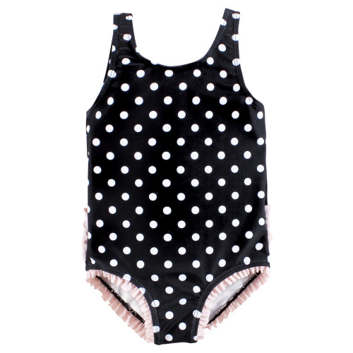 Hudson Baby Baby and Toddler Swimsuit, Black Dot Pink 1